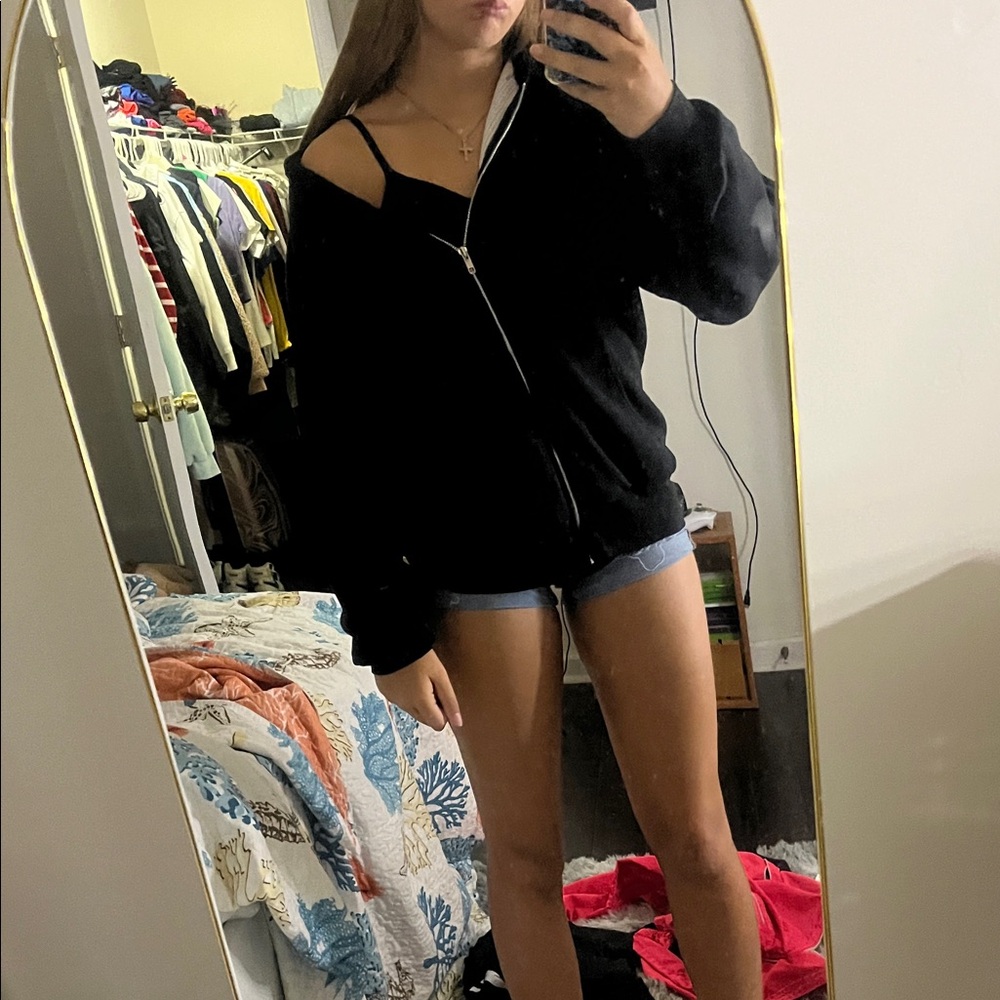 Women's Black Off-Shoulder Hoodie